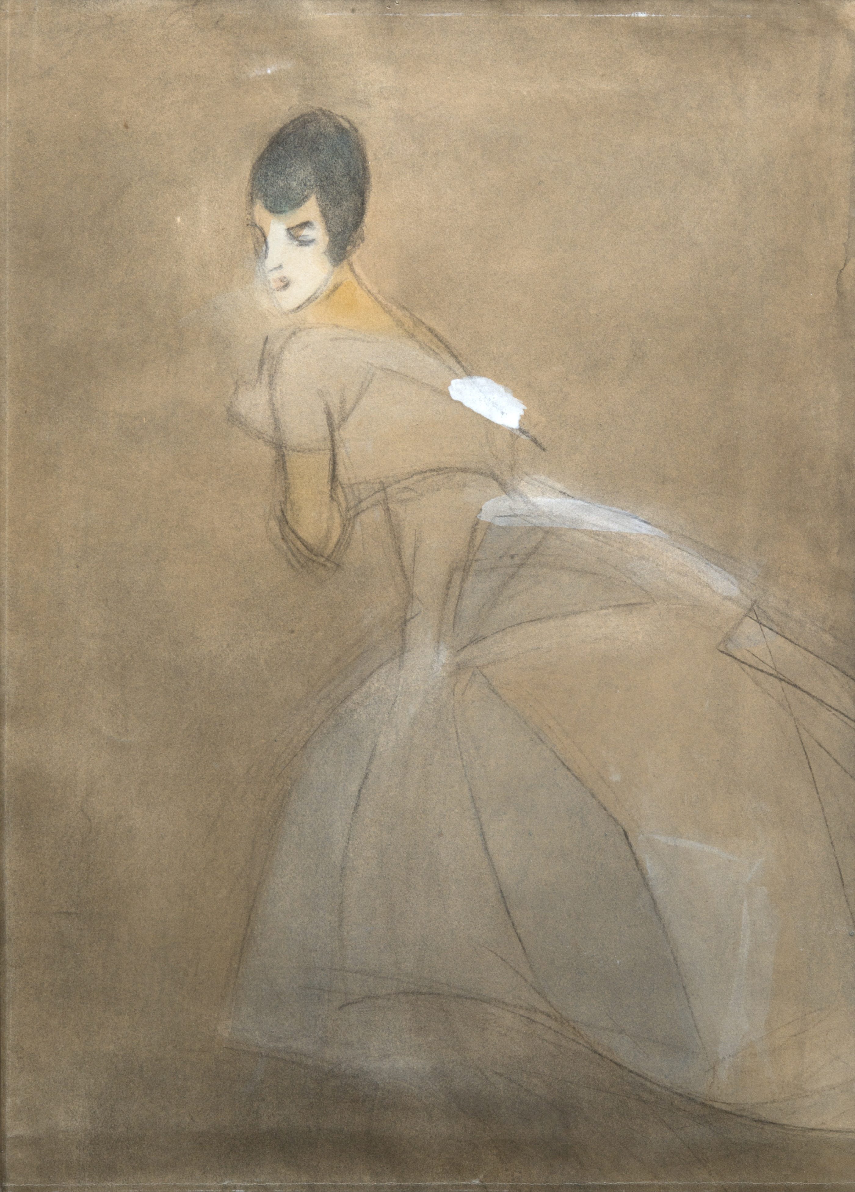 Helene Schjerfbeck: Pakeneva kreivitär, 1917, hiili, vesiväri ja guassi paperille, Villa Gyllenberg / Signe ja Ane Gyllenbergin säätiö. Kuva: Matias Uusikylä.